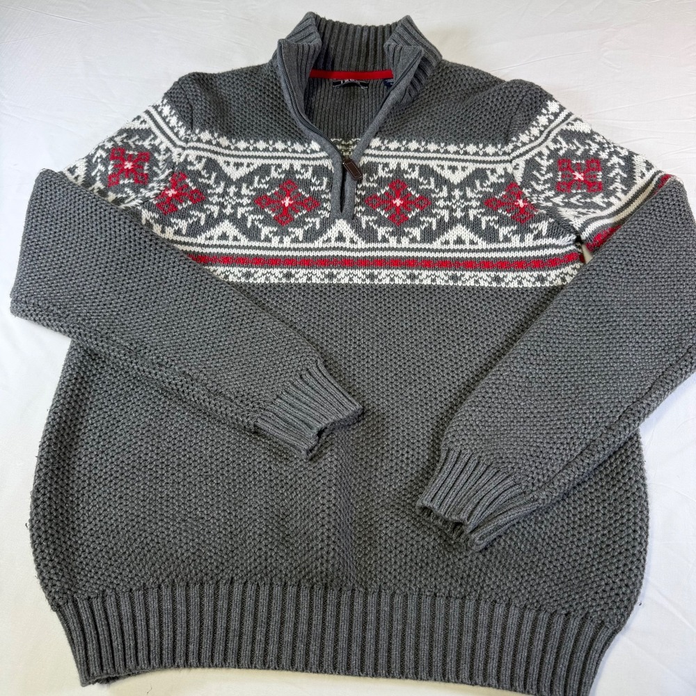 1/4 Zip Fair Isle Snowflake Nordic Sweater Men's Size Small Gray Mock Neck Izod - Picture 2 of 6